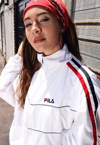 FILA WHITE Y2K EMBROIDERED ZIP UP JACKET