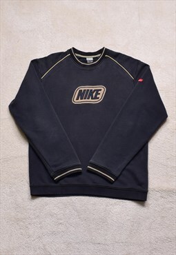 Vintage 90s OG Nike Black/Grey Big Logo Embroidered Sweater