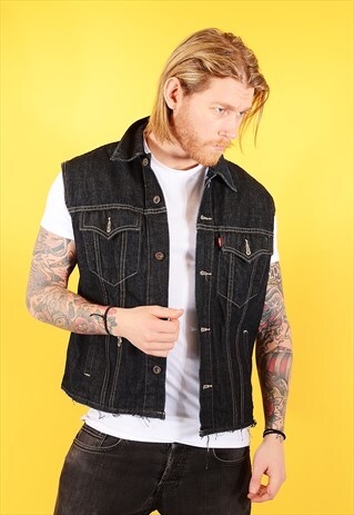 VINTAGE LEVI'S SLEEVELESS DENIM JACKET NAVY BLUE