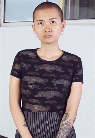 VINTAGE Y2K KRIZIA JEANS BLACK MESH TEE