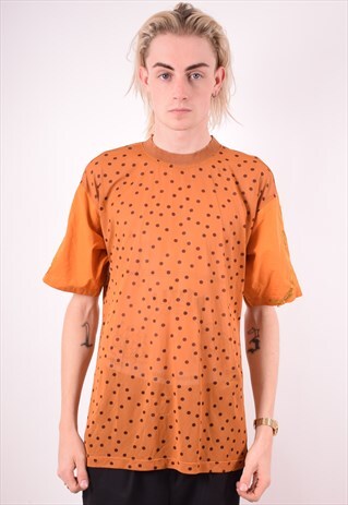 FERRE MENS VINTAGE T-SHIRT TOP MEDIUM BROWN DOTS 90S