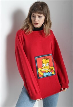 Vintage The Simpsons Cartoon Graphic Sweatshirt Red