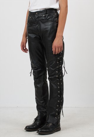 VINTAGE BLACK LEATHER TROUSERS BOTTOMS