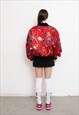VINTAGE 90S QUILTED BOMBER JACKET RED SCARF CHAIN PRINT