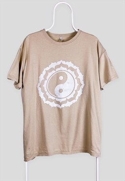 Vintage Yin Yang Graphic Beige T-Shirt Large