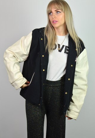 VINTAGE 70S BLACK & WHITE LEATHER AMERICAN VARSITY JACKET