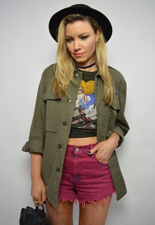 VINTAGE 90S US ARMY GREEN MILITARY SHIRT PUNK ROCKER GRUNGE