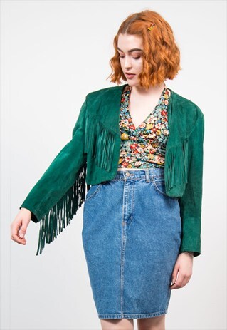 VINTAGE SUEDE GREEN TASSEL JACKET