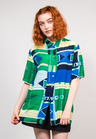 90'S VINTAGE CRAZY PATTERN SHORT SLEEVE SHIRT