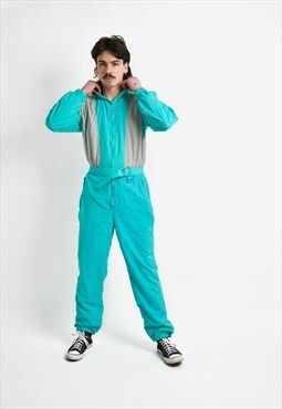 80s vintage sport overall suit sky blue teal turquoise men 