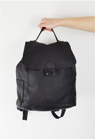 BLACK FAUX LEATHER RUCKSACK BAG