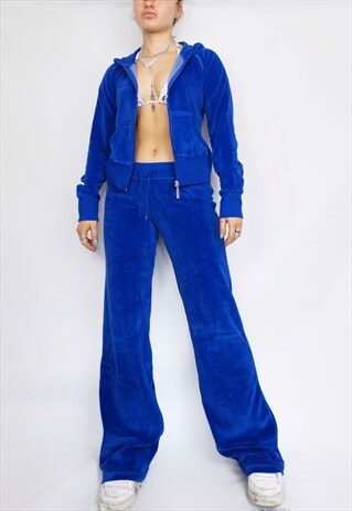 DEADSTOCK 00S / Y2K BLUE VELOUR TRACKSUIT / JOGGERS VELVET