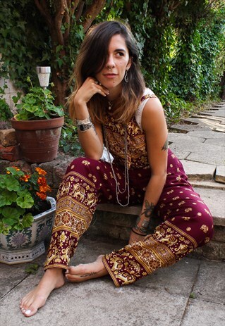 FAIRTRADE BURGUNDY ELEPHANT JUMPSUIT / DUNGAREES
