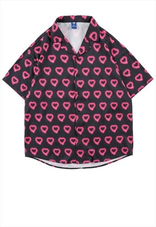 HEARTS PRINT SHIRT LOVE LIGHTS TOP IN BLACK