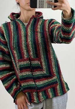 Cute Knitted Y2K Hoodie Multicolour Zip Up With Drawstrings 