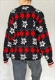 VINTAGE BLACK FLORAL PULLOVER, LARGE SIZE 90S KNIT SWEATER