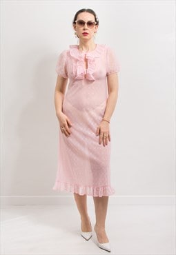Vintage sleeping dress in pink sheer babydoll mesh nightgown