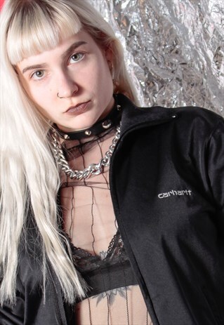 90S GRUNGE Y2K SPORTS CARHARTT BLACK SWEATER TRUCK JACKET