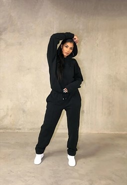 Black Oversized Hoody And Jogger Tracksuit