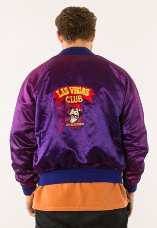VINTAGE 1993 PURPLE LAS VEGAS CLUB SOUVENIR NYLON JACKET