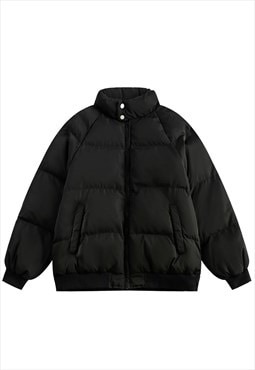 Quilted puffer padded utility bomber grunge jacket in black