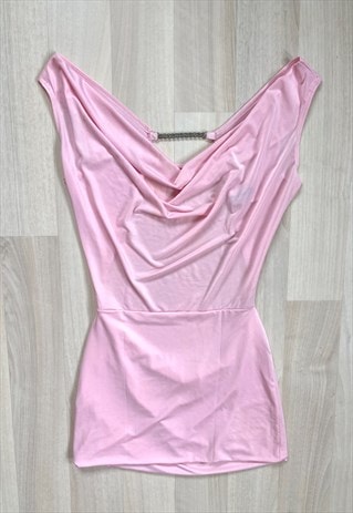 Y2K BABY PINK COWL NECK MINI DRESS