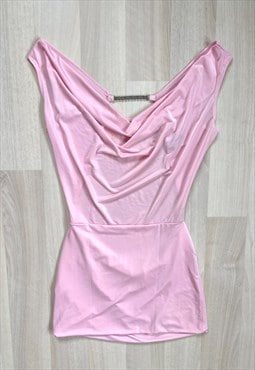 Y2K Baby Pink Cowl Neck Mini Dress