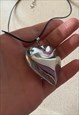 LARGE SILVER PUFF HEART PENDANT NECKLACE
