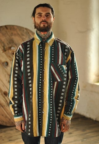 VINTAGE 90S NAVAJO PATTERN QUILTED FLANNEL SHIRT