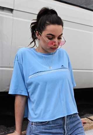 90'S BLUE RETRO RAW EDGE CROP TOP