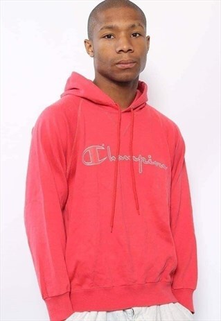 VINTAGE CHAMPION SPELL OUT LOGO HOODIE PINK