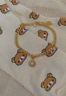 FRANKIE. Gold Crystal Smiley Face Emoji Pendant Chain Anklet