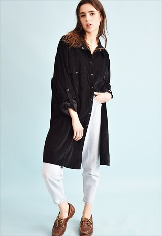 90'S RETRO GRUNGE CORDUROY OVERSIZED SHIRT DRESS