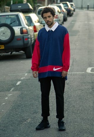 VINTAGE NIKE PREMIER LONG SLEEVE POLO SHIRT RED AND NAVY