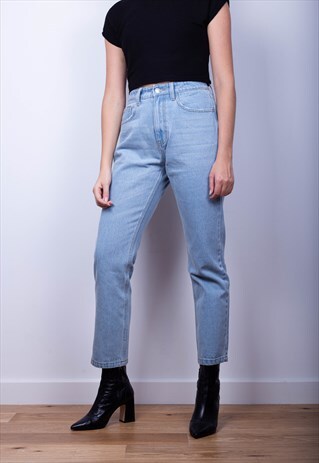 BOYFRIEND FIT DENIM JEANS - WASHED LIGHT BLUE