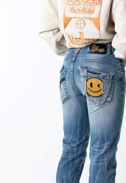 Light Blue Denim 90s Baggy Hip Hop Cargo Skater Pants Jeans