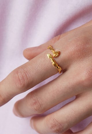 GOLD ROSE WRAP OPEN RING HANDMADE