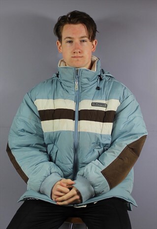 VINTAGE TOMMY HILFIGER ATHLETICS HOODED PUFFER JACKET IN BLU