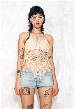 Vintage Y2K Crochet Top Fairycore Fringe Festival