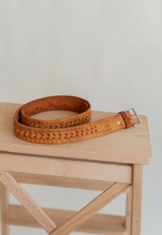 VINTAGE 70S BOHO WESTERN LEATHER BELT IN BROWN
