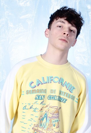 VINTAGE HOBIE YELLOW AND WHITE PRINTED SWEATSHIRT