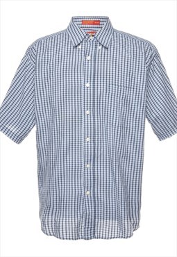 Haggar Blue Short Sleeve Checked Shirt - XL