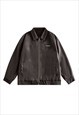 FAUX LEATHER RACING JACKET RETRO PU BOMBER SPORTS COAT BROWN