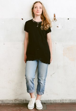 VINTAGE 90S BLACK CUT OUT LACE TOP
