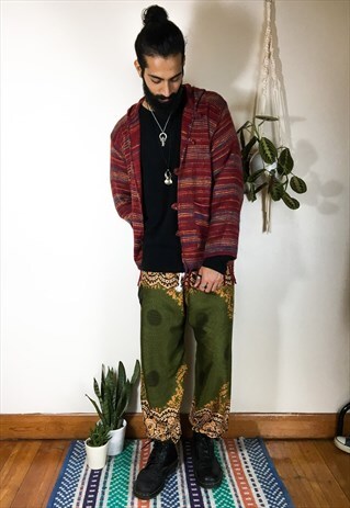 FAIRTRADE KHAKI MANDALA HIPPIE HAREMS / TROUSERS
