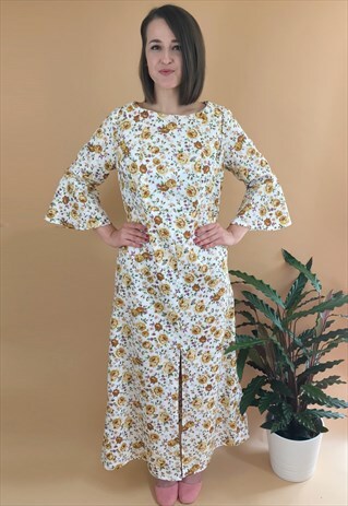 HANDMADE VINTAGE ROSE FESTIVAL MAXI BELL SLEEVE DRESS