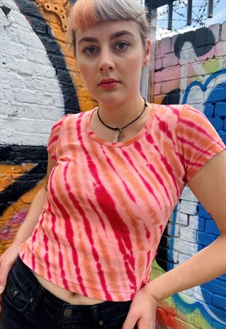 VINTAGE 80S T-SHIRT TIE DYE IN PINK AND ORANGE