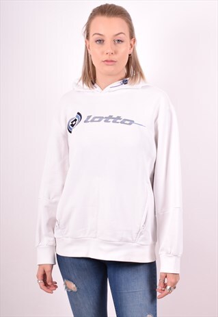 LOTTO WOMENS VINTAGE HOODIE JUMPER XL WHITE 90S