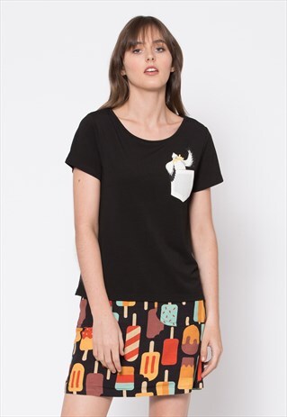DANGERFIELD BLACK SEAGULL PATCH POCKET TEE