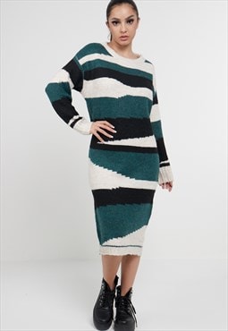 Abstract Striped Jumper Dress In Green